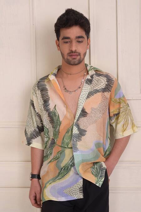 Shwetanga_Multi Color Crepe Printed Oversized Shirt _Online_at_Aza_Fashions
