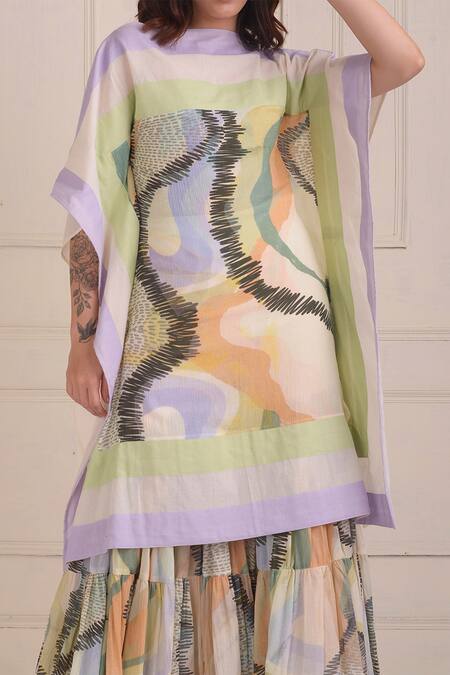 Buy Shwetanga Ivory Cotton Tassels Round Neck Abstract Print Organic Sharara Set Online at Aza Fashions Buy_Shwetanga_Ivory Cotton Tassels Round Neck Abstract Print Organic Sharara Set _Online_at_Aza_Fashions