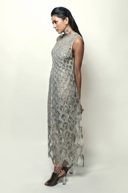 Buy Rohit Gandhi + Rahul Khanna Silver Tulle, Crepe Embroidery, Abyss Cutwork Cape And Embellished Skirt Set Online at Aza Fashions Buy_Rohit Gandhi + Rahul Khanna_Silver Tulle, Crepe Embroidery, Abyss Cutwork Cape And Embellished Skirt Set _Online_at_Aza_Fashions