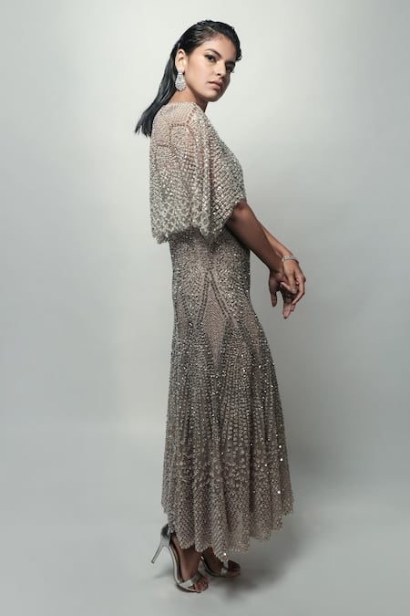 Buy_Rohit Gandhi + Rahul Khanna_Beige Cupola Embellished Cape _Online_at_Aza_Fashions