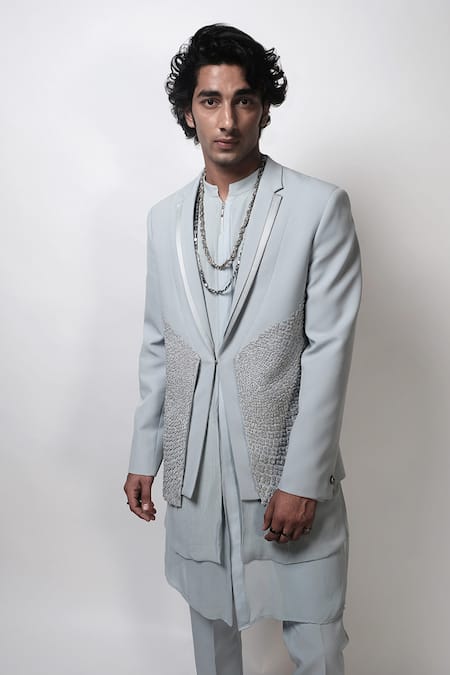 Buy_Rohit Gandhi + Rahul Khanna_Blue Georgette Arris Double Layered Kurta _Online_at_Aza_Fashions