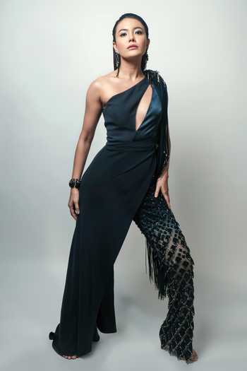 Rohit Gandhi + Rahul Khanna_Blue Tulle Sequins, Crystals Fornix Embroidered Trousers _at_Aza_Fashions