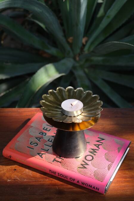 Kaksh Studio_Gold Metal And Marble & T-light Holder - Set Of 2_Online_at_Aza_Fashions