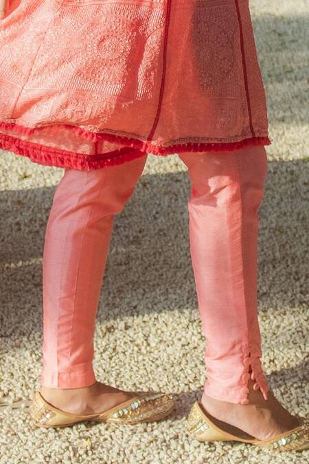 Monk & Mei By Sonia Anand Peach Georgette Sequins, Embroidery Split V-neck Anarkali Set at Aza Fashions Monk & Mei By Sonia Anand_Peach Georgette Sequins, Embroidery Split V-neck Anarkali Set _at_Aza_Fashions