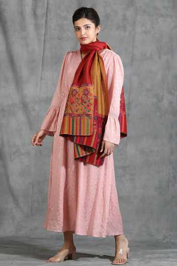 Dusala_Red Handwoven Cashmere Reversible Palla Zari Stole_Online_at_Aza_Fashions