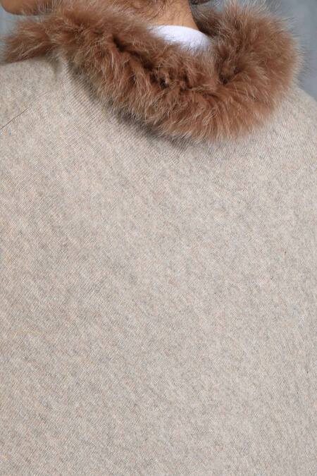 Dusala Beige Cashmere Fine Wool Round Handwoven Poncho at Aza Fashions Dusala_Beige Cashmere Fine Wool Round Handwoven Poncho_at_Aza_Fashions