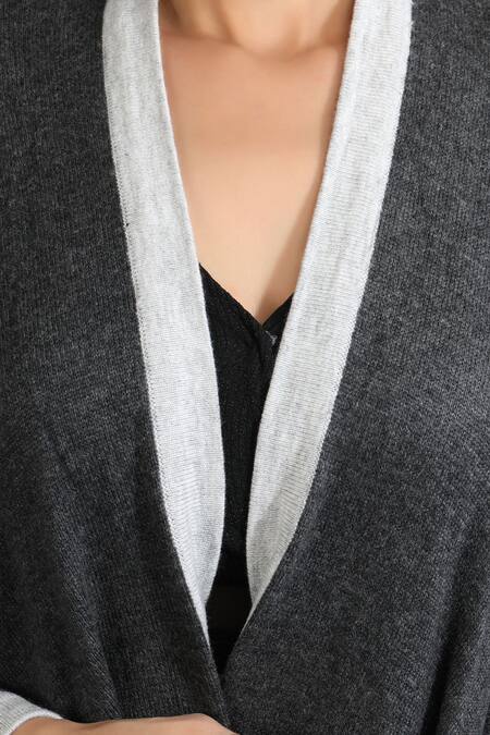 Buy_Dusala_Black Handwoven Pashmina Cape Open  _Online_at_Aza_Fashions