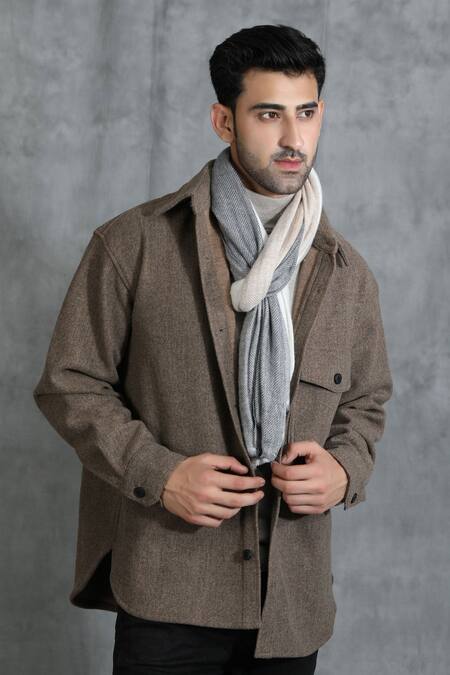 Dusala_Beige Woven Cashmere Fine Wool Stole _Online_at_Aza_Fashions