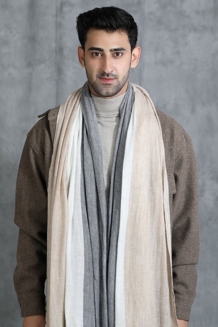 Shop_Dusala_Beige Woven Cashmere Fine Wool Stole _Online_at_Aza_Fashions