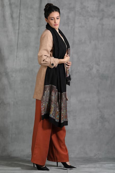 Dusala_Black Handwoven Cashmere Woollen Stole _Online_at_Aza_Fashions
