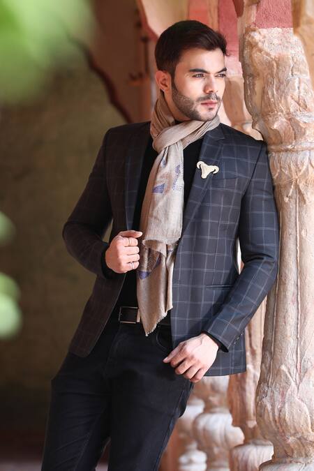 Shop Dusala Grey Embroidered Handwoven Cashmere Fine Wool Stone Work Stole Online at Aza Fashions Shop_Dusala_Grey Embroidered Handwoven Cashmere Fine Wool Stone Work Stole_Online_at_Aza_Fashions