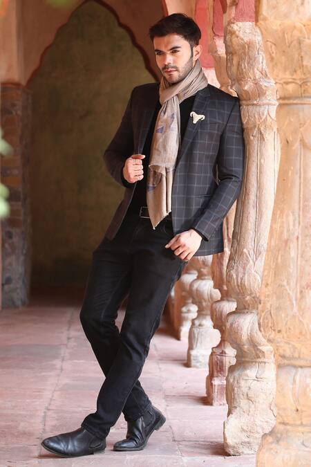 Dusala Grey Embroidered Handwoven Cashmere Fine Wool Stone Work Stole at Aza Fashions Dusala_Grey Embroidered Handwoven Cashmere Fine Wool Stone Work Stole_at_Aza_Fashions