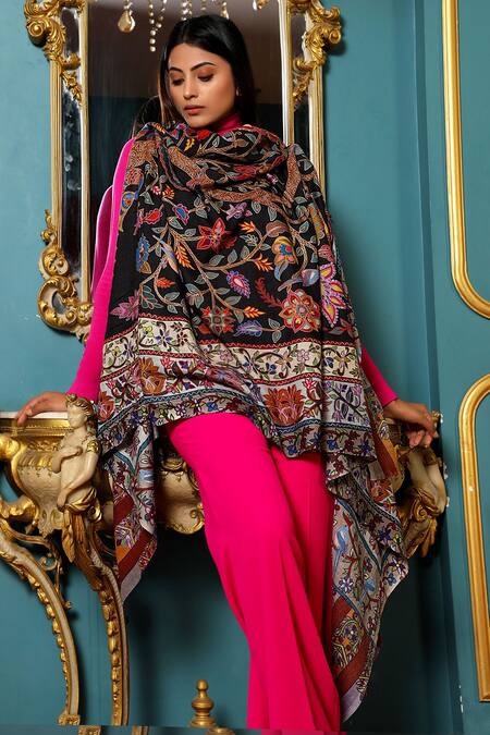 Buy_Dusala_Multi Color Handwoven Tree Of Life Design Stole_Online_at_Aza_Fashions