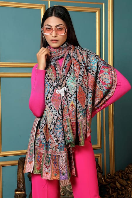 Buy_Dusala_Multi Color Handwoven Pashmina Wool Kalamkari Design Shawl_Online_at_Aza_Fashions