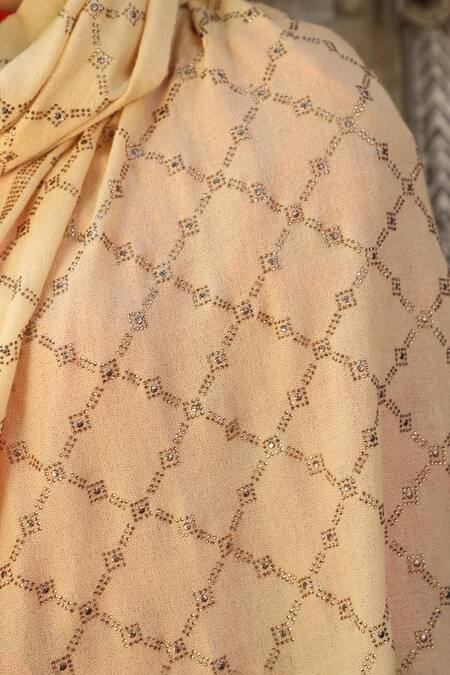 Buy_Dusala_Yellow Diagonal Stone Work Stole_Online_at_Aza_Fashions