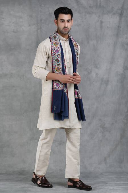 Buy Dusala Blue Hand Embroidery Handwoven Pashmina Patch Work Border Shawl Online at Aza Fashions Buy_Dusala_Blue Hand Embroidery Handwoven Pashmina Patch Work Border Shawl_Online_at_Aza_Fashions