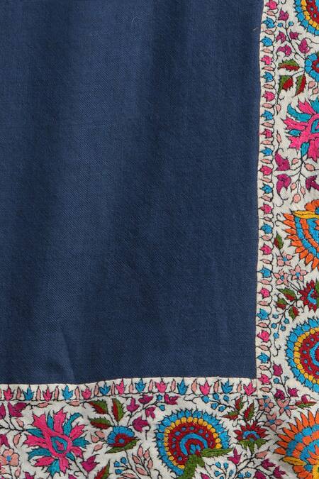 Dusala Blue Hand Embroidery Handwoven Pashmina Patch Work Border Shawl at Aza Fashions Dusala_Blue Hand Embroidery Handwoven Pashmina Patch Work Border Shawl_at_Aza_Fashions