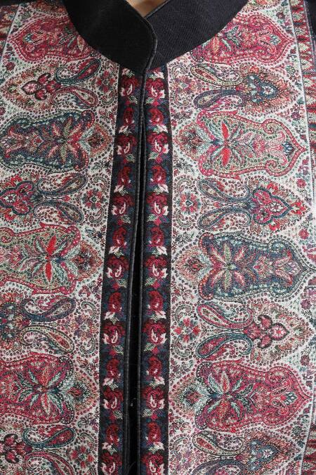 Buy Dusala Black Pashmina Thread Band Collar Handwoven Vintage Jacket Online at Aza Fashions Buy_Dusala_Black Pashmina Thread Band Collar Handwoven Vintage Jacket _Online_at_Aza_Fashions