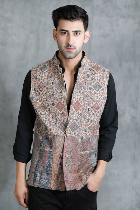 Dusala_Beige Pashmina Thread Handwoven Vintage Kani Bundi _Online_at_Aza_Fashions