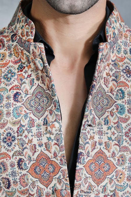 Shop_Dusala_Beige Pashmina Thread Handwoven Vintage Kani Bundi _Online_at_Aza_Fashions