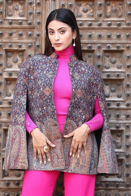 Dusala Black Pashmina Thread Band Collar Floral Motif Jacket Online at Aza Fashions Dusala_Black Pashmina Thread Band Collar Floral Motif Jacket _Online_at_Aza_Fashions