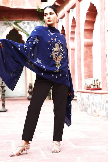 Dusala Blue Virgo Sequin Pipe And Thread Work Shawl Online at Aza Fashions Dusala_Blue Virgo Sequin Pipe And Thread Work Shawl _Online_at_Aza_Fashions