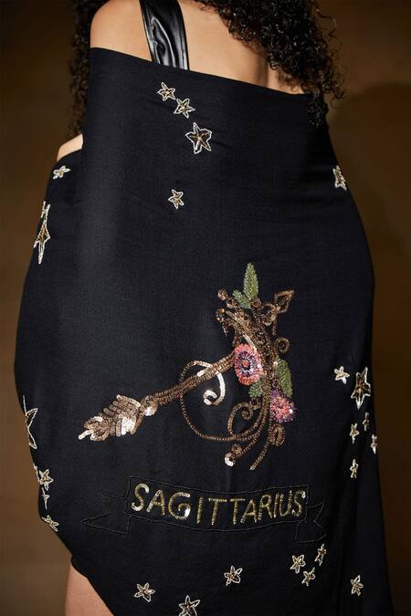 Buy_Dusala_Black Sagittarius Sequin Pipe And Thread Work Shawl_Online_at_Aza_Fashions