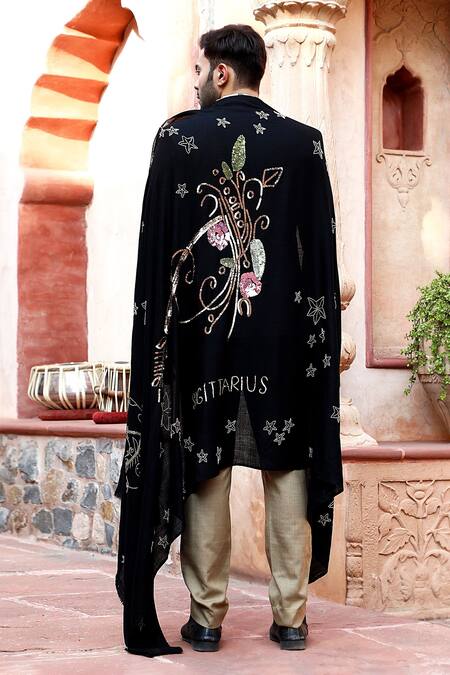 Shop_Dusala_Black Sagittarius Sequin Pipe And Thread Work Shawl_Online_at_Aza_Fashions