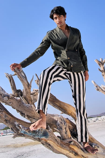 Shop Dash And Dot Black Polyester Stripe Pant Online at Aza Fashions Shop_Dash And Dot_Black Polyester Stripe Pant _Online_at_Aza_Fashions