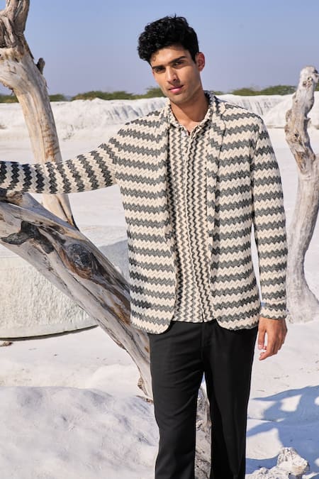 Buy Dash And Dot Beige Cotton Chevron Blazer Online at Aza Fashions Buy_Dash And Dot_Beige Cotton Chevron Blazer_Online_at_Aza_Fashions