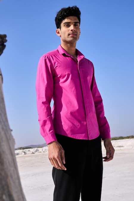 Dash And Dot Pink Cotton Regular Fit Shirt Online at Aza Fashions Dash And Dot_Pink Cotton Regular Fit Shirt _Online_at_Aza_Fashions