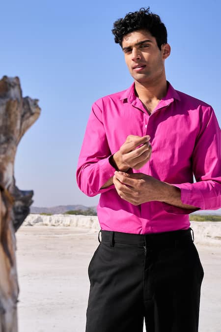 Shop Dash And Dot Pink Cotton Regular Fit Shirt Online at Aza Fashions Shop_Dash And Dot_Pink Cotton Regular Fit Shirt _Online_at_Aza_Fashions