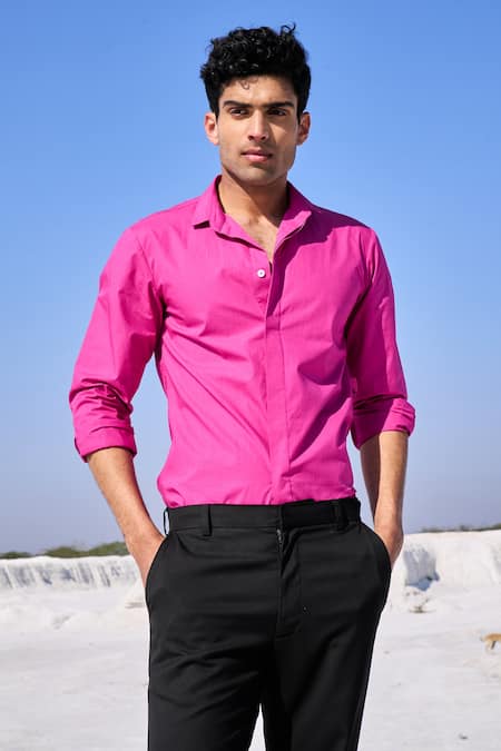 Dash And Dot Pink Cotton Regular Fit Shirt at Aza Fashions Dash And Dot_Pink Cotton Regular Fit Shirt _at_Aza_Fashions