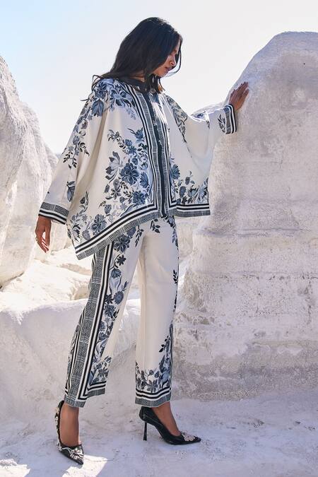 Dash And Dot Ivory Polyester Embroidery Bandeau Neck Floral Pattern Boxy Shirt And Pant Set Online at Aza Fashions Dash And Dot_Ivory Polyester Embroidery Bandeau Neck Floral Pattern Boxy Shirt And Pant Set _Online_at_Aza_Fashions