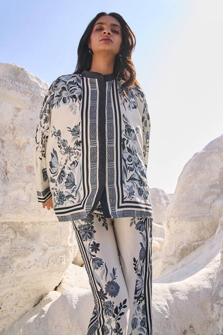 Shop Dash And Dot Ivory Polyester Embroidery Bandeau Neck Floral Pattern Boxy Shirt And Pant Set Online at Aza Fashions Shop_Dash And Dot_Ivory Polyester Embroidery Bandeau Neck Floral Pattern Boxy Shirt And Pant Set _Online_at_Aza_Fashions