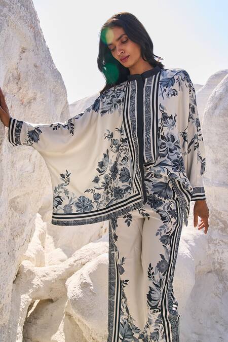 Dash And Dot Ivory Polyester Embroidery Bandeau Neck Floral Pattern Boxy Shirt And Pant Set at Aza Fashions Dash And Dot_Ivory Polyester Embroidery Bandeau Neck Floral Pattern Boxy Shirt And Pant Set _at_Aza_Fashions