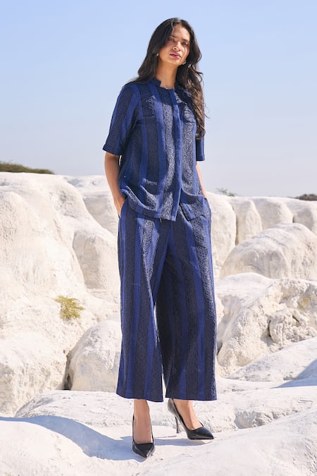 Dash And Dot Blue Polyester Lace, Embroidery Pattern Pant Set Online at Aza Fashions Dash And Dot_Blue Polyester Lace, Embroidery Pattern Pant Set _Online_at_Aza_Fashions