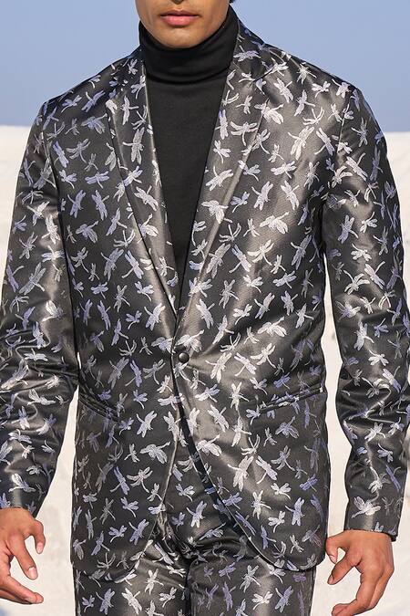 Buy Dash And Dot Grey Polyester Embroidery Dragonfly Pattern Suit Set Online at Aza Fashions Buy_Dash And Dot_Grey Polyester Embroidery Dragonfly Pattern Suit Set_Online_at_Aza_Fashions