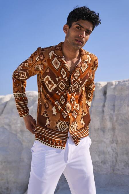 Dash And Dot_Multi Color Tencel Aztec Print Shirt_at_Aza_Fashions