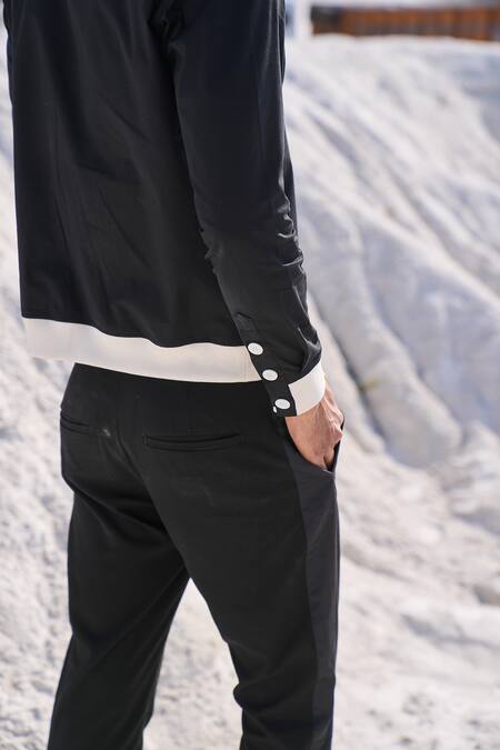 Dash And Dot_Black Cotton Contrast Rib Shirt_at_Aza_Fashions