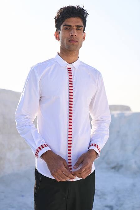 Shop Dash And Dot White Cotton Embroidery Candy Stripe Shirt Online at Aza Fashions Shop_Dash And Dot_White Cotton Embroidery Candy Stripe Shirt_Online_at_Aza_Fashions