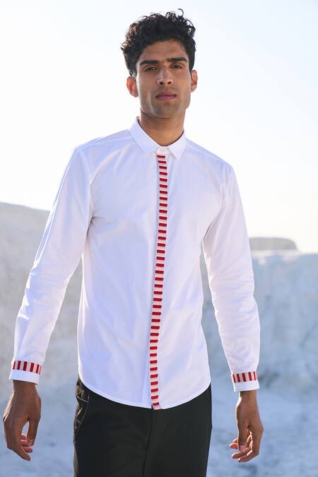 Dash And Dot White Cotton Embroidery Candy Stripe Shirt at Aza Fashions Dash And Dot_White Cotton Embroidery Candy Stripe Shirt_at_Aza_Fashions