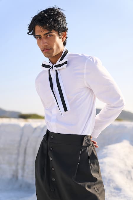 Dash And Dot White Cotton Contrast Bow Tie Shirt at Aza Fashions Dash And Dot_White Cotton Contrast Bow Tie Shirt_at_Aza_Fashions