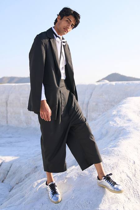 Buy_Dash And Dot_Black Polyester, Viscose, Spandex Cape Blazer_Online_at_Aza_Fashions