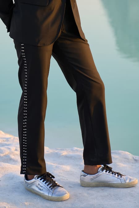 Shop_Dash and Dot_Black 66% Polyester 32% Viscose 2% Spandex Embroidery Harness Blazer Set  _Online_at_Aza_Fashions