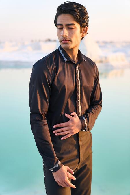 Buy_Dash And Dot_Black Cotton Embroidery Organic Scalloped Shirt _Online_at_Aza_Fashions