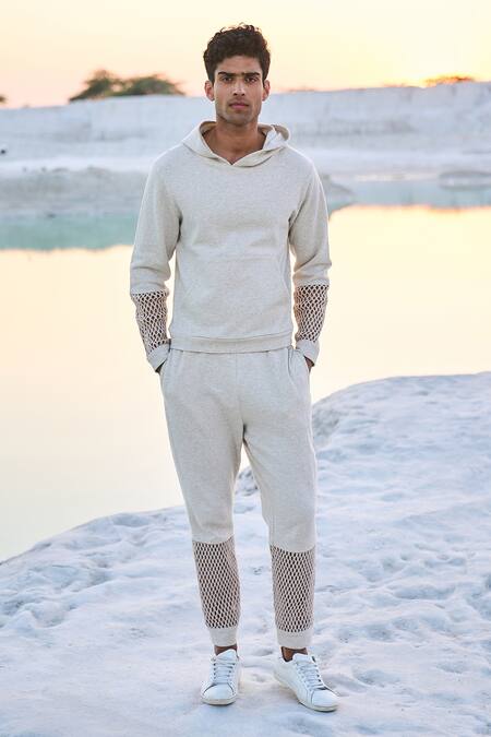 Buy_Dash And Dot_White Cotton Mesh Cuff Joggers_Online_at_Aza_Fashions