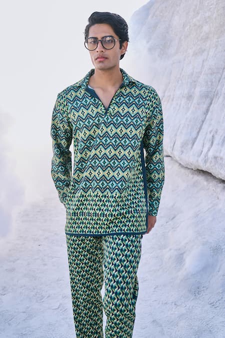 Buy_Dash And Dot_Green Tencel Deco Popover Shirt_Online_at_Aza_Fashions