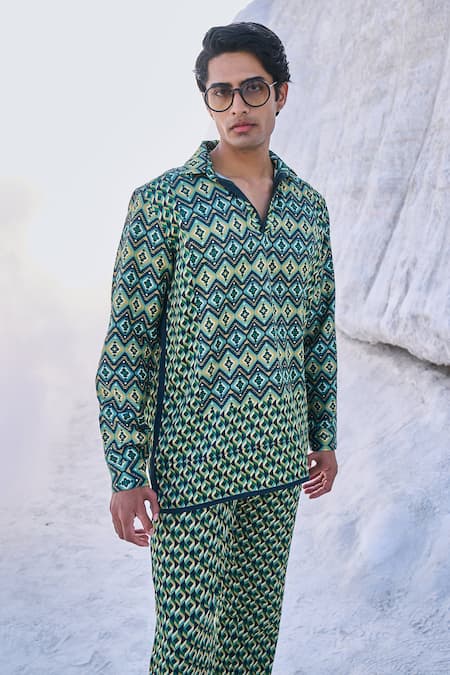 Shop_Dash And Dot_Green Tencel Deco Popover Shirt_Online_at_Aza_Fashions