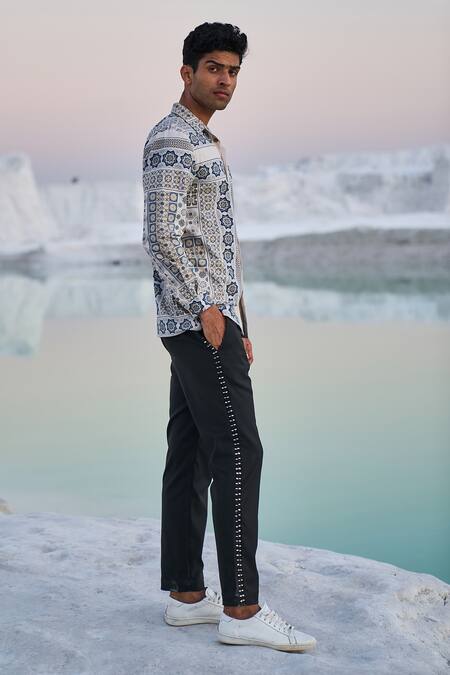 Dash And Dot_Multi Color 100% Tencel Moroccan Mosaic Tile Print Shirt_at_Aza_Fashions